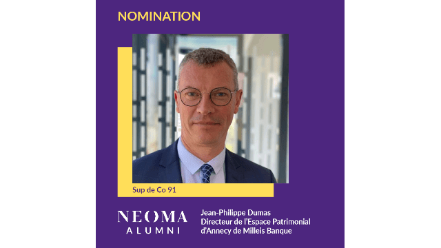 Jean-Philippe Dumas est nommé directeur de l'Espace Patrimonial d'Annecy de Milleis Banque