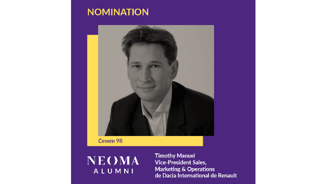 Timothy Manuel est promu vice-President Sales, Marketing & Operations - Dacia International de Renault